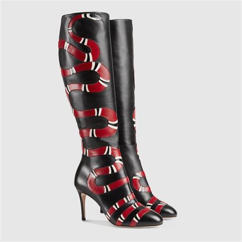 gucci black suede knee high boots|gucci boots snake bottom.